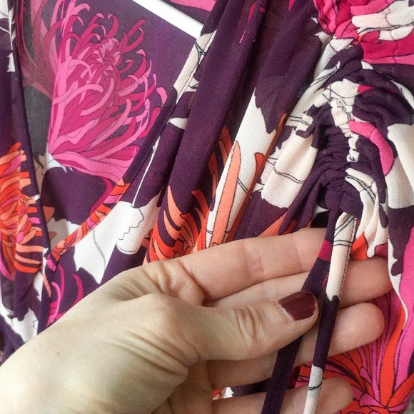 H&M Floral Tie Waist Purple and Pink Sheer Tunic/Coverup - Picture 5 of 5